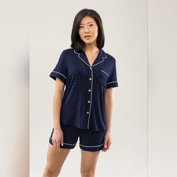 Cozy‎ Earth Blue White Polka Dot Short Sleeve Bamboo Pajama Set Size 2XL-3XL